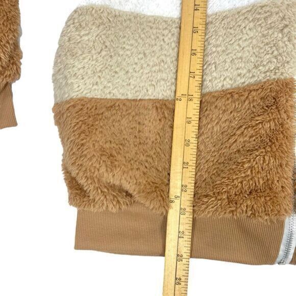 Womens XL Brown/Tan/Gray Stripe Colorblock Zip Front Cuddly Fuzzy Hooded Jacket - Picture 10 of 14